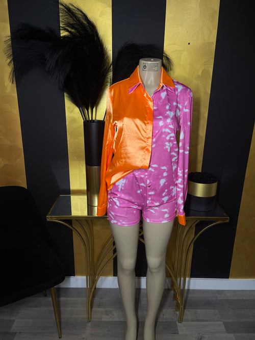 Half & Half Satin Short Set